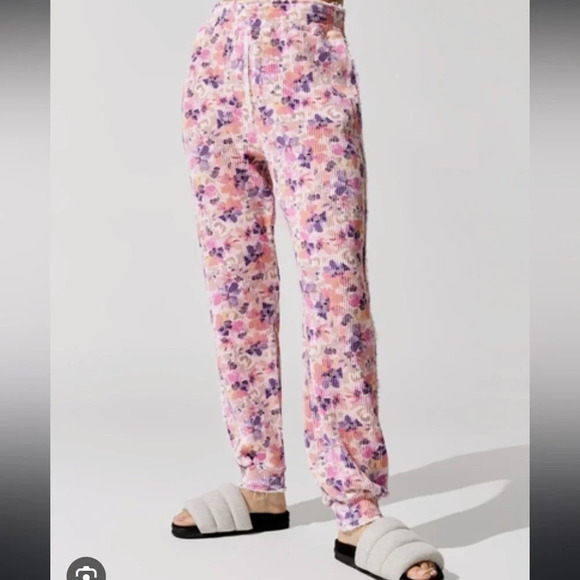 Loveshackfancy Clea Butterfly Print Waffle-Knit Joggers Sz M Mauve Sunset Cotton - Picture 2 of 7